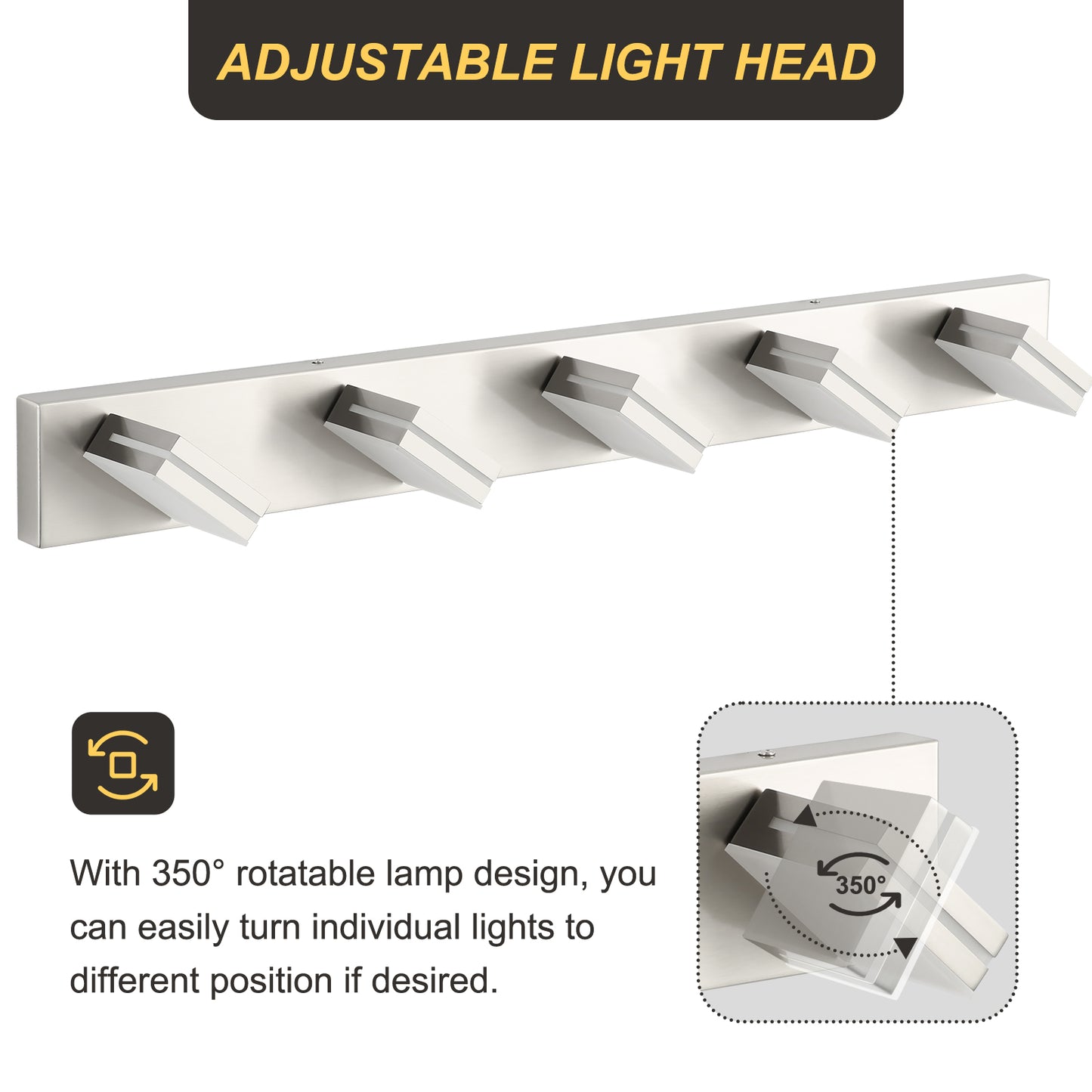 5-Light Bathroom Vanity Modern LED Light Over Mirror Dimmable Mirror Front Lighting