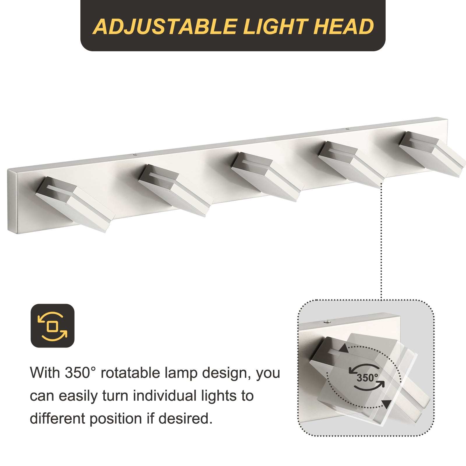 5-Light Bathroom Vanity Modern LED Light Over Mirror Dimmable Mirror Front Lighting