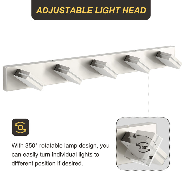 5-Light Bathroom Vanity Modern LED Light Over Mirror Dimmable Mirror Front Lighting