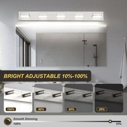 5-Light Bathroom Vanity Modern LED Light Over Mirror Dimmable Mirror Front Lighting