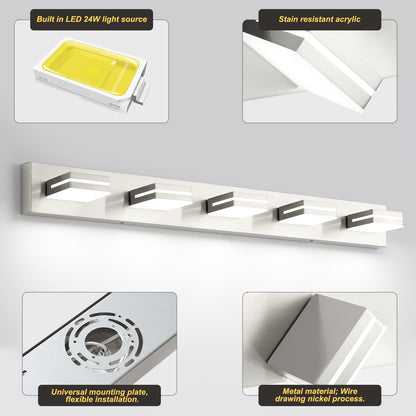 5-Light Bathroom Vanity Modern LED Light Over Mirror Dimmable Mirror Front Lighting