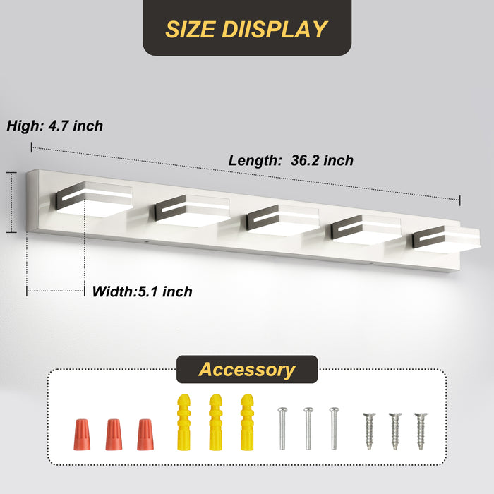 5-Light Bathroom Vanity Modern LED Light Over Mirror Dimmable Mirror Front Lighting