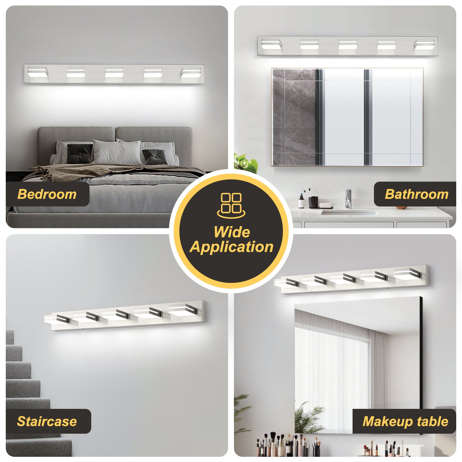 5-Light Bathroom Vanity Modern LED Light Over Mirror Dimmable Mirror Front Lighting