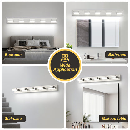 5-Light Bathroom Vanity Modern LED Light Over Mirror Dimmable Mirror Front Lighting