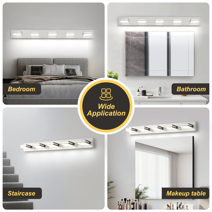 5-Light Bathroom Vanity Modern LED Light Over Mirror Dimmable Mirror Front Lighting