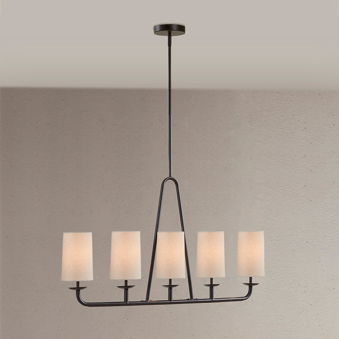5-Light Linear Chandelier with Drum Shades Modern Farmhouse Oil Rubbed Bronze Kitchen Island & Dining Room Lighting