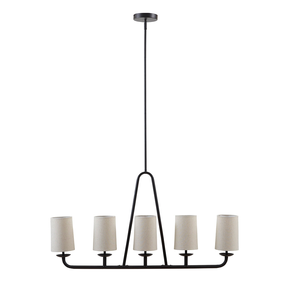 5-Light Linear Chandelier with Drum Shades Modern Farmhouse Oil Rubbed Bronze Kitchen Island & Dining Room Lighting