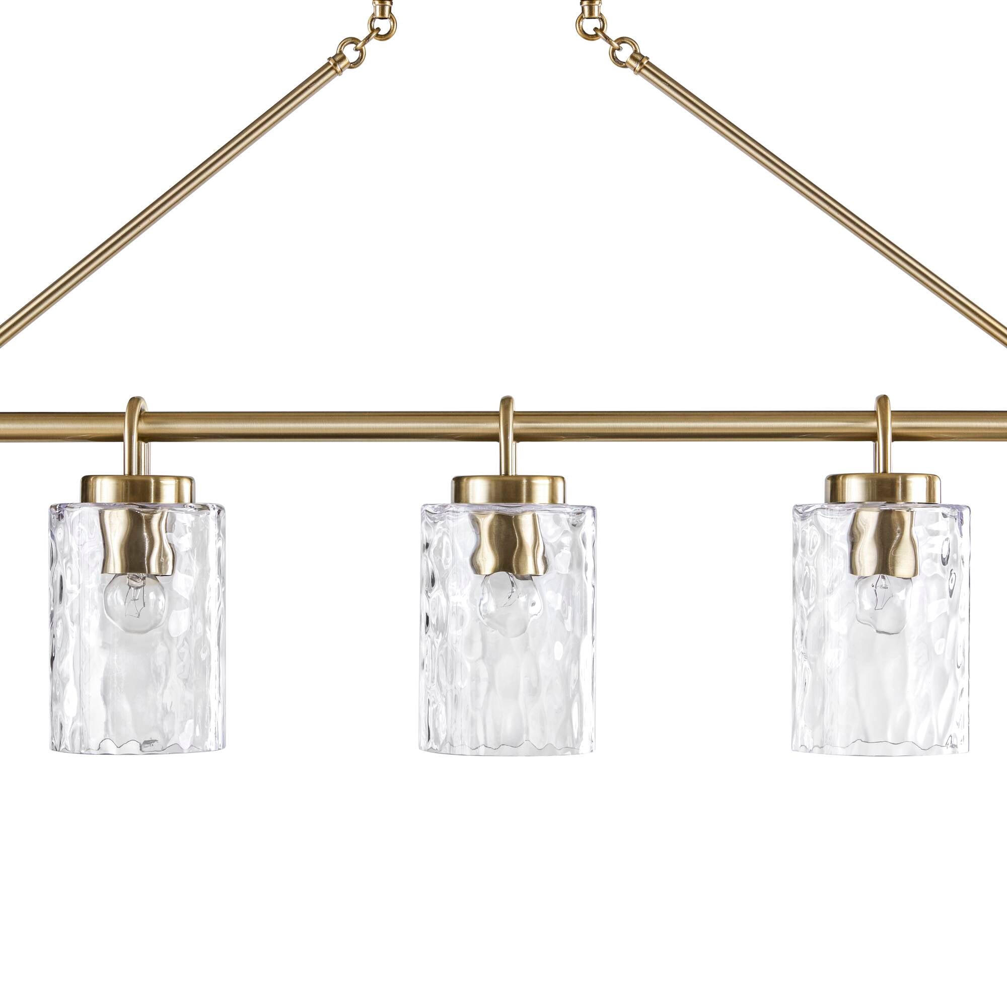 5-Light Linear Chandelier with Textured Glass Shades Transitional Antique Brass Dining Room & Kitchen Island Lighting