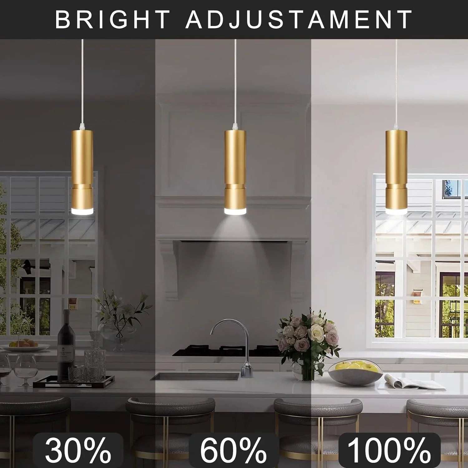 OKELI Modern Gold LED Mini Kitchen Island Focus Pendant Lighting 3-Pack - okeli lights
