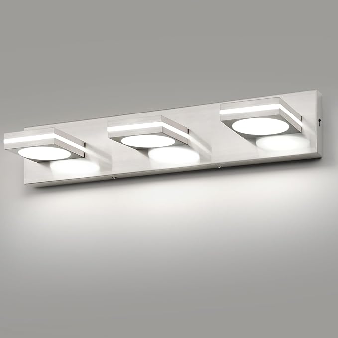 OKELI LED Modern Bathroom Vanity Light Fixtures Brushed Nickel Acrylic Wall Lighting Fixtures Over Mirror 3CCT ETL Listed Dimmable 3-4-Light 3-light