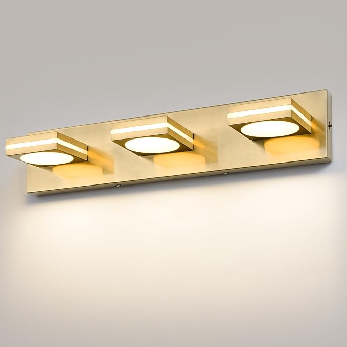 OKELI 3-Light LED Bathroom Vanity Light Fixtures Gold Modern Bathroom Wall Lighting Fixtures Over Mirror 3CCT 3000K-6000K