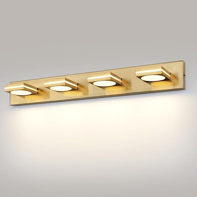 OKELI 4-Light LED Bathroom Vanity Light Fixtures, Gold Modern Bathroom Wall Lighting Fixtures Over Mirror (3CCT, 3000K-6000K)