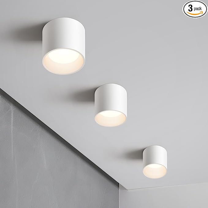 OKELI White Flush Mount Ceiling Light Fixtures ，20W 1800LM 3000K-6000K Dimmable Close to Ceiling-Lighting, Modern LED Cylinder Ceiling-Lamps for Dining Room Living Room, 3Pack