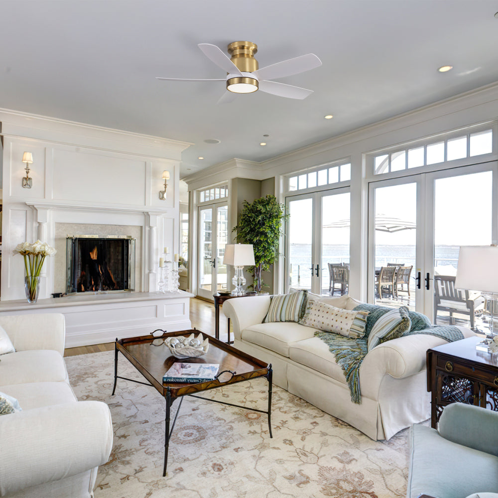 42" Flush Mount Ceiling Fan with LED Light & Remote Dimmable 3CCT Lighting Reversible DC Motor