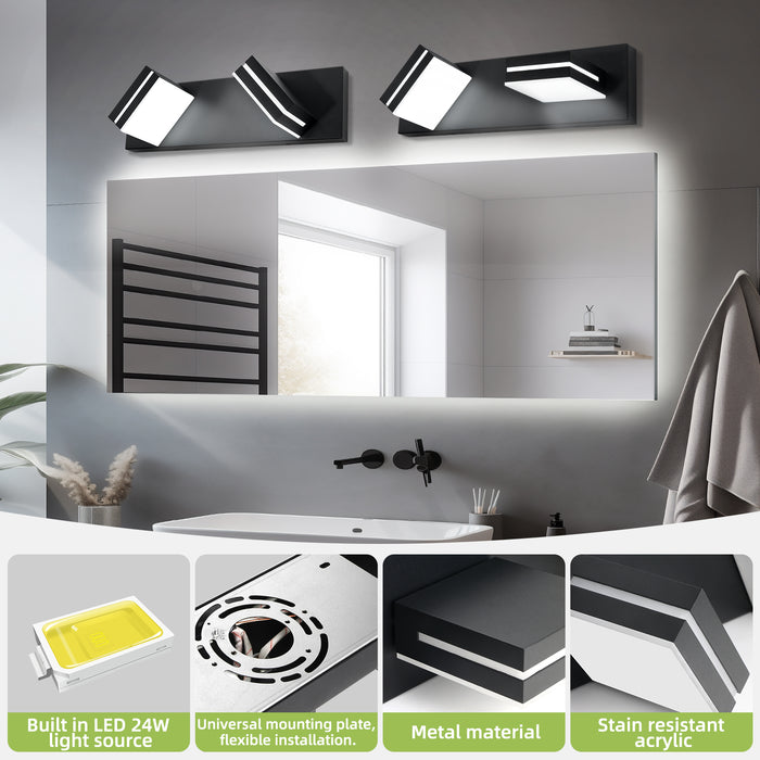 LED Modern Black Bathroom Vanity Lights Over Mirror 360° Rotatable Wall Sconce Lighting - okeli lights