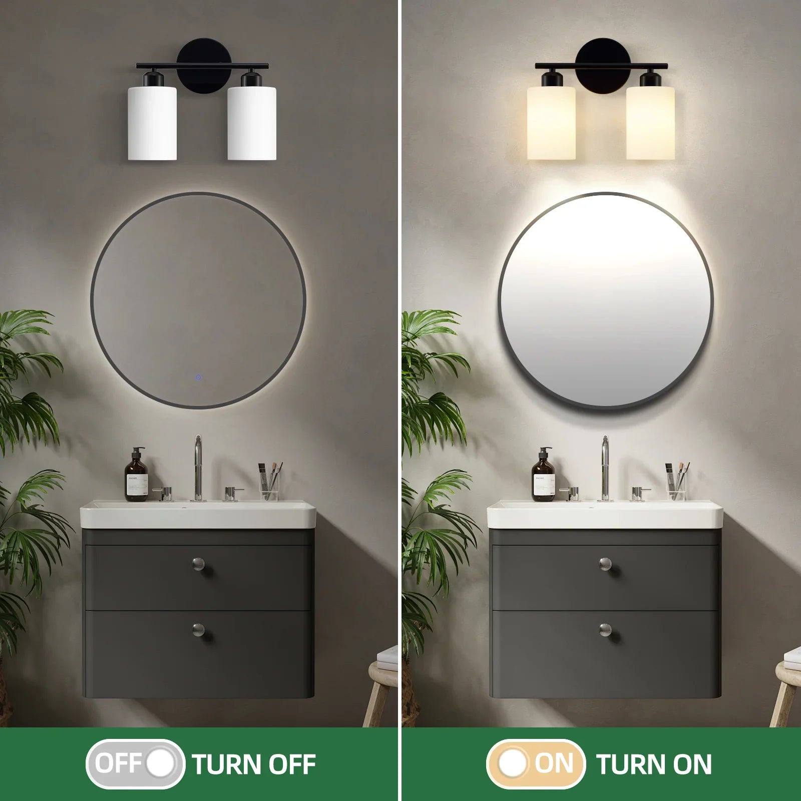 Bathroom Light Fixtures Modern Vanity Lights with Frosted Glass Shades 2-Light - okeli lights