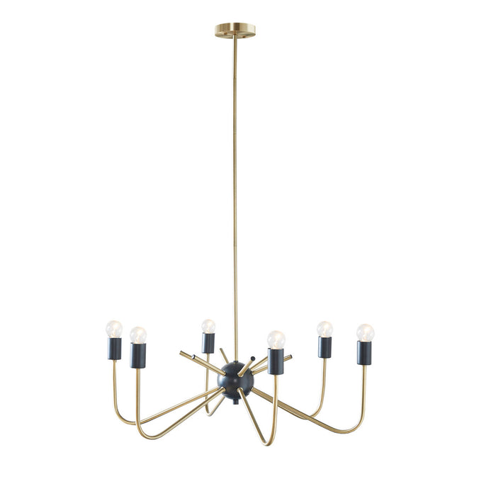 6-Light Metal Chandelier Modern Antique Brass & Black Ceiling Light for Dining Room & Kitchen