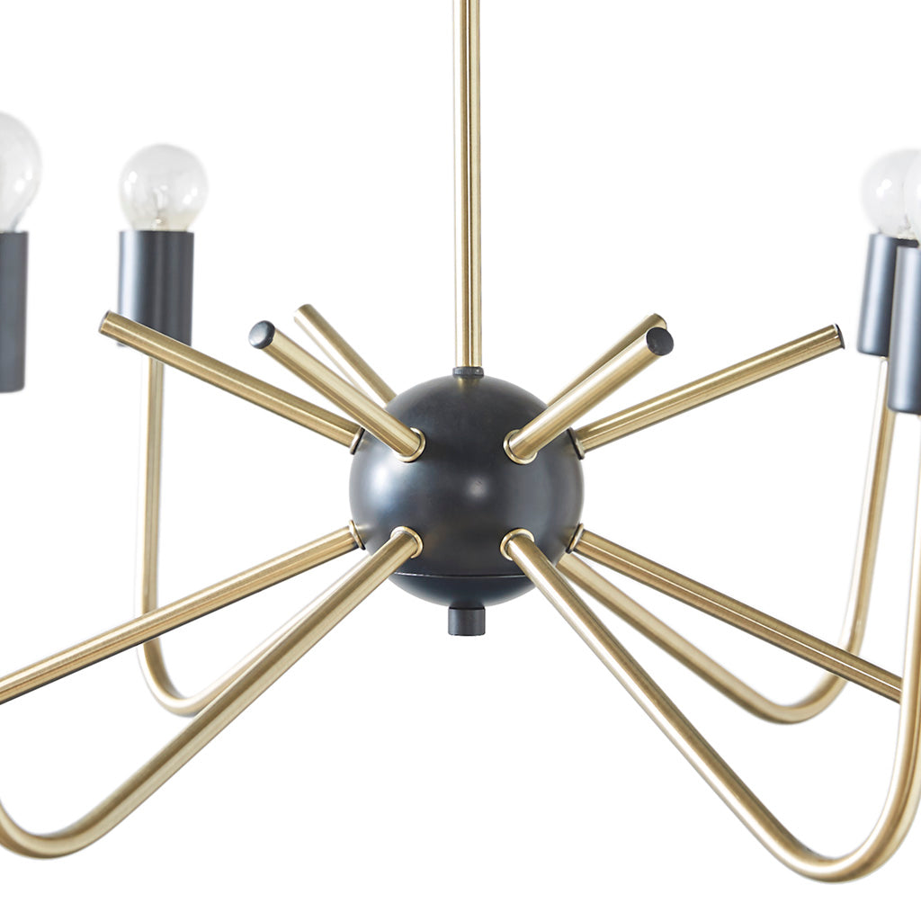 6-Light Metal Chandelier Modern Antique Brass & Black Ceiling Light for Dining Room & Kitchen