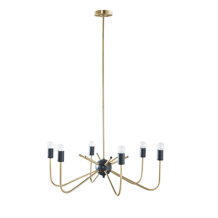 6-Light Metal Chandelier Modern Antique Brass & Black Ceiling Light for Dining Room & Kitchen