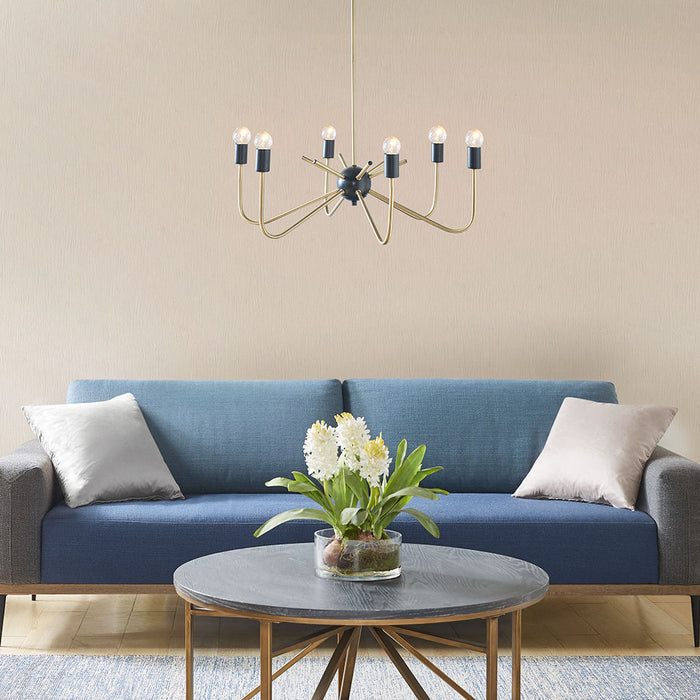 6-Light Metal Chandelier Modern Antique Brass & Black Ceiling Light for Dining Room & Kitchen