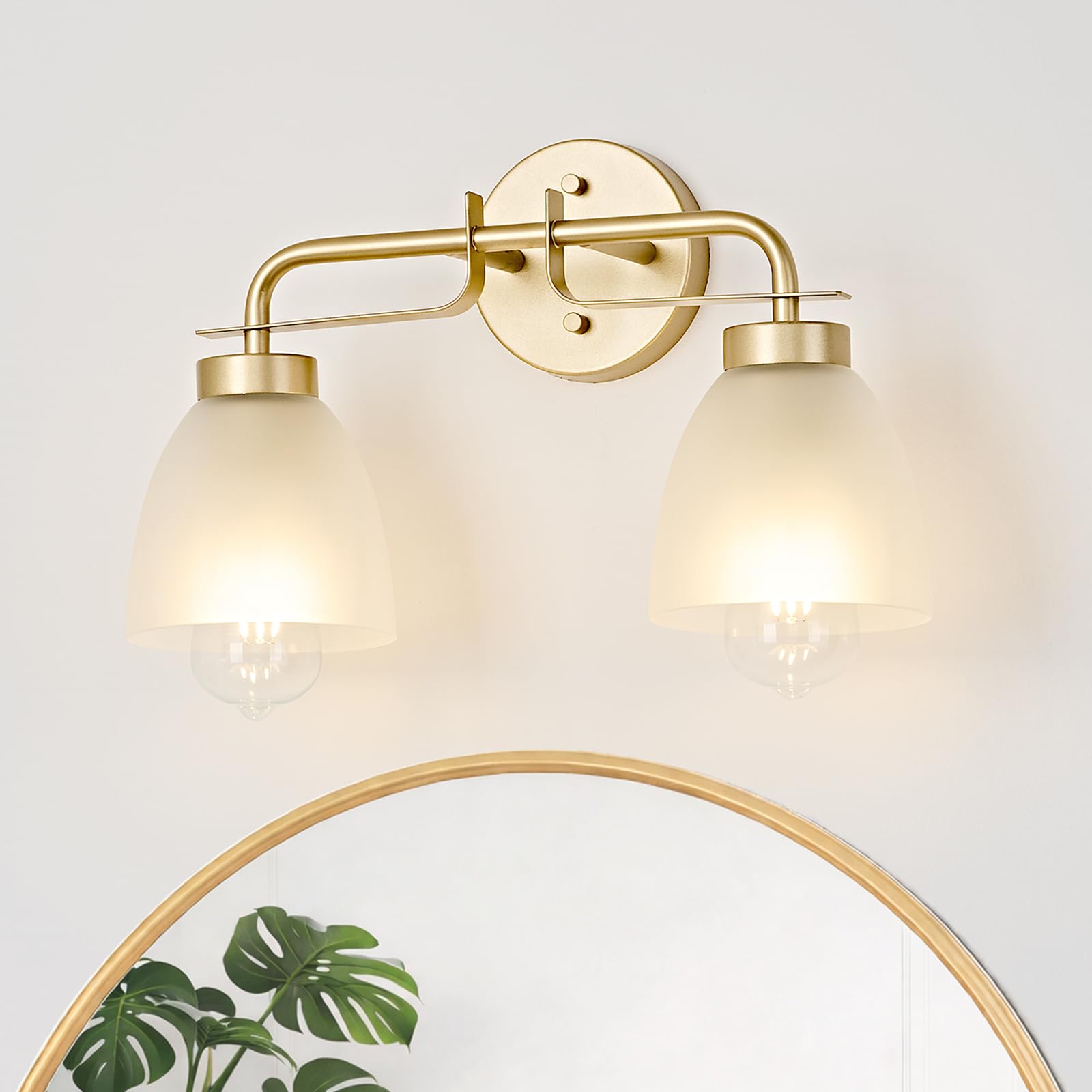 Mid-Century Modern Bathroom Vanity Light Wall Sconce with Frosted White Glass Shades E26 Base