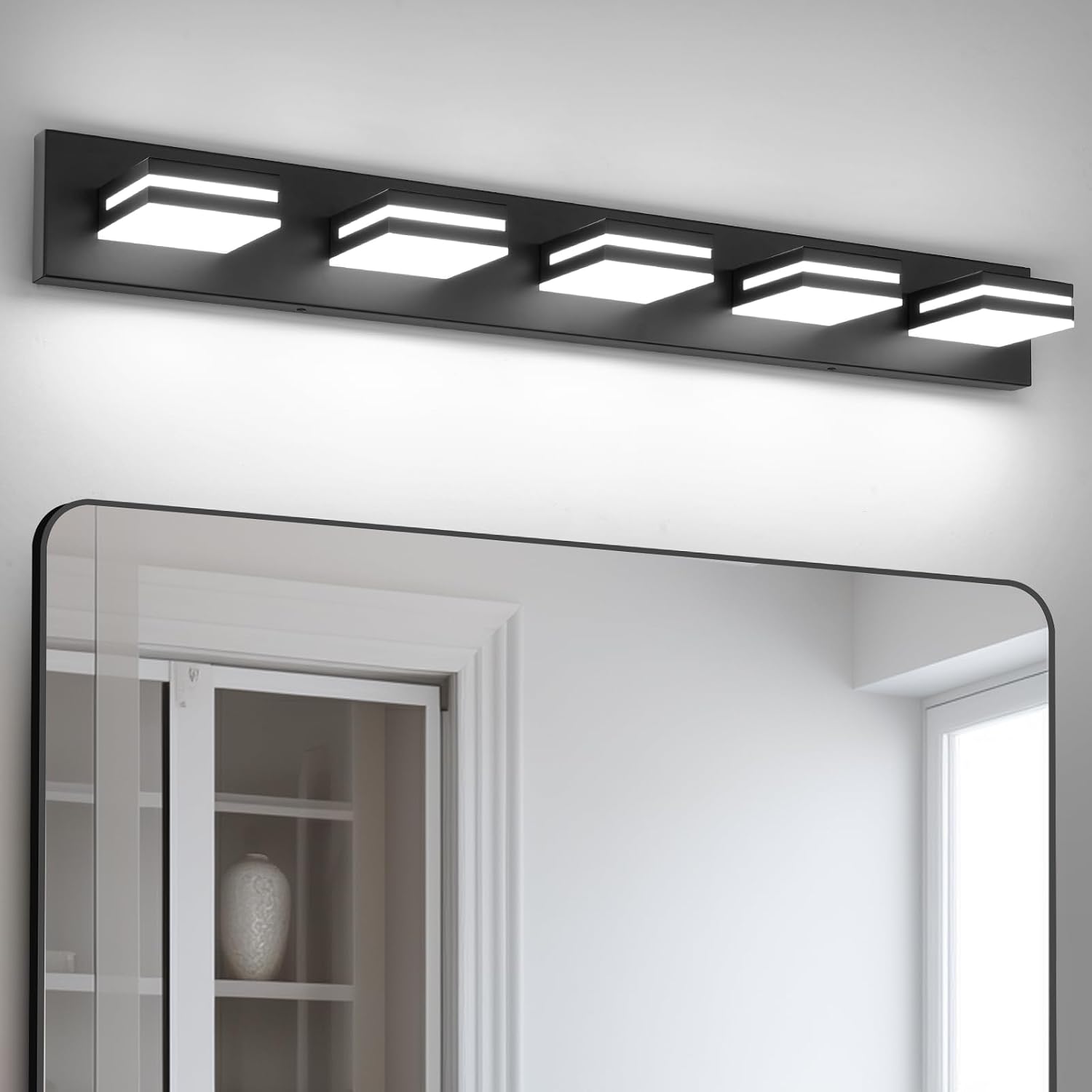 Modern LED Bathroom Vanity Light, Dimmable Wall Sconce with Rotatable Heads 2-3-4-5-Light Brushed nickel Black and Gold