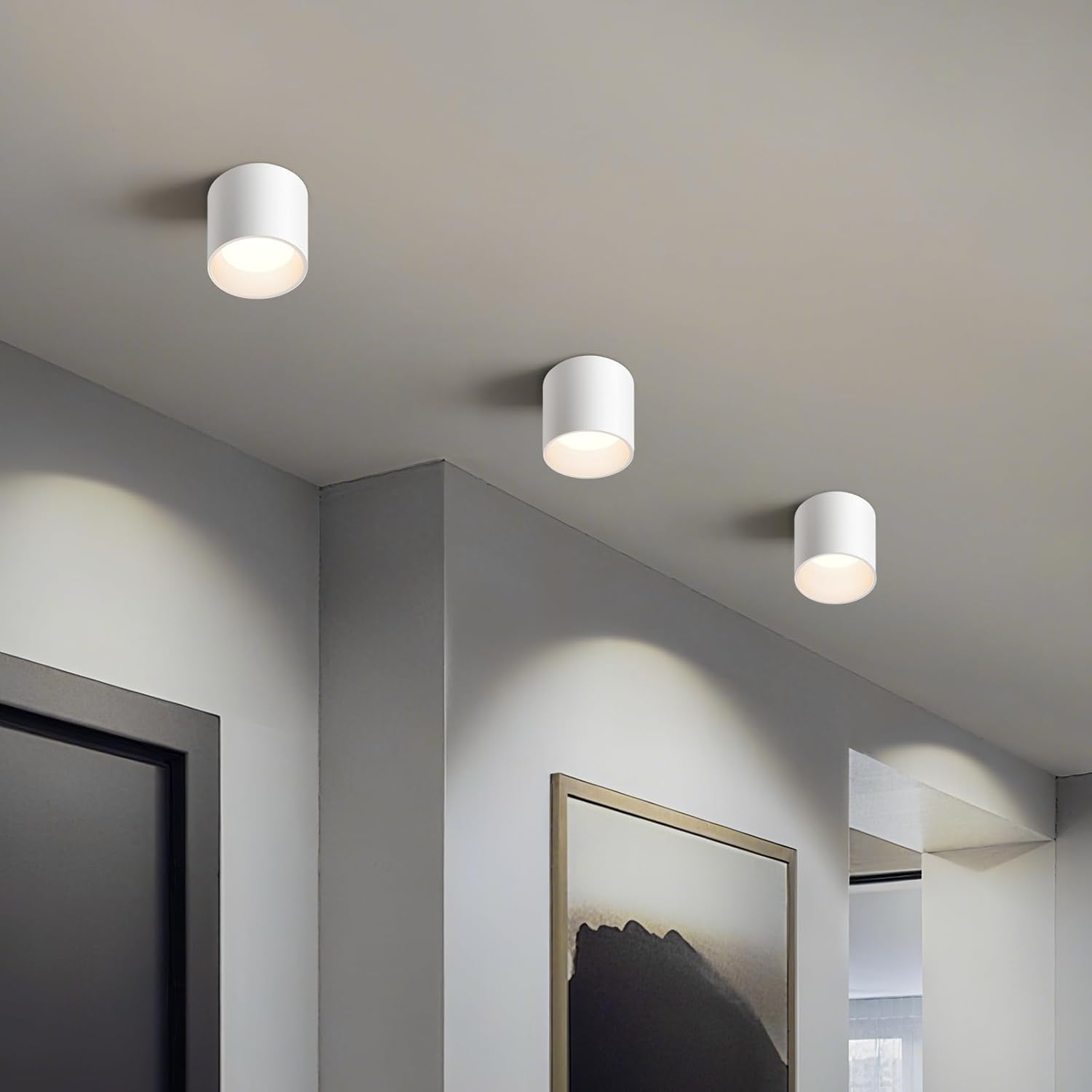 OKELI Ceiling Light Fixtures White Hallway Flush Mount 4.6" Cylinder 20W 4000K 3Pack Modern LED Dimmable