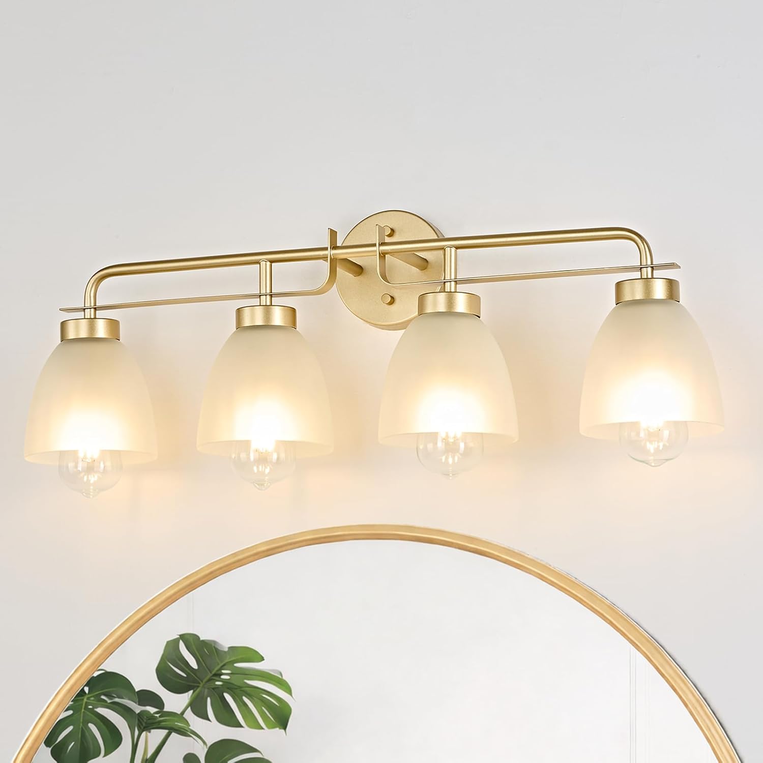 Mid-Century Modern Bathroom Vanity Light Wall Sconce with Frosted White Glass Shades E26 Base
