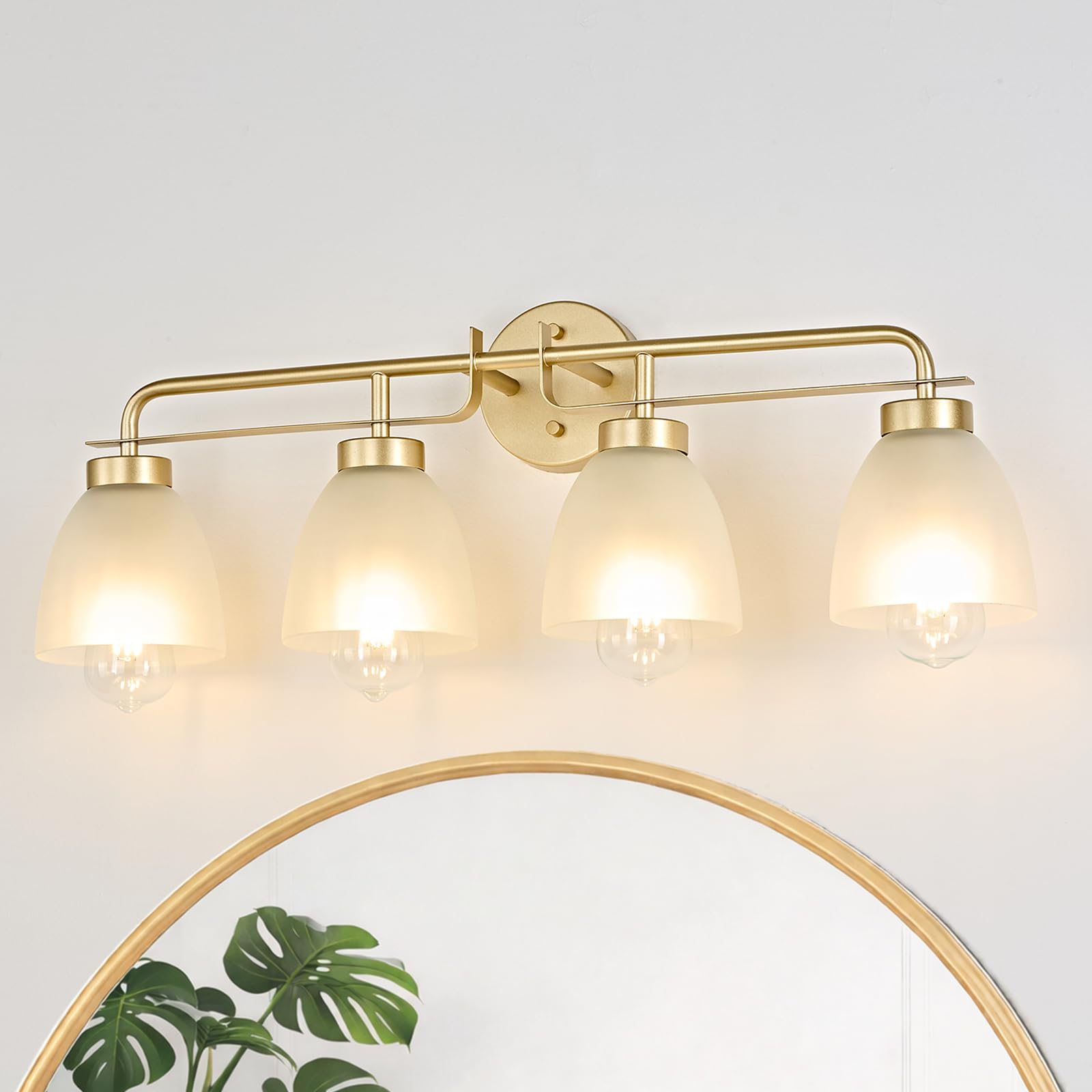 Mid-Century Modern Bathroom Vanity Light Wall Sconce with Frosted White Glass Shades E26 Base