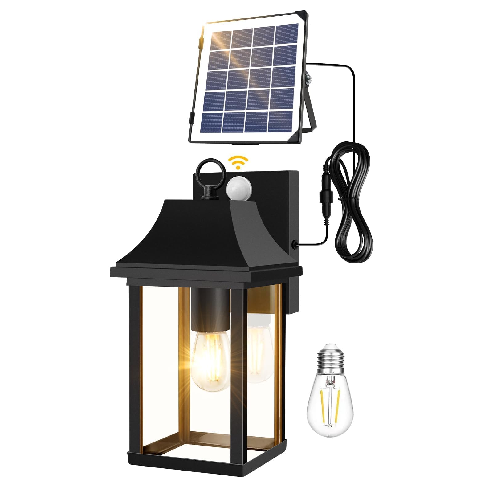 OKELI Solar Motion Sensor Porch Light – Dusk to Dawn, Replaceable Battery, Waterproof Wall Sconce