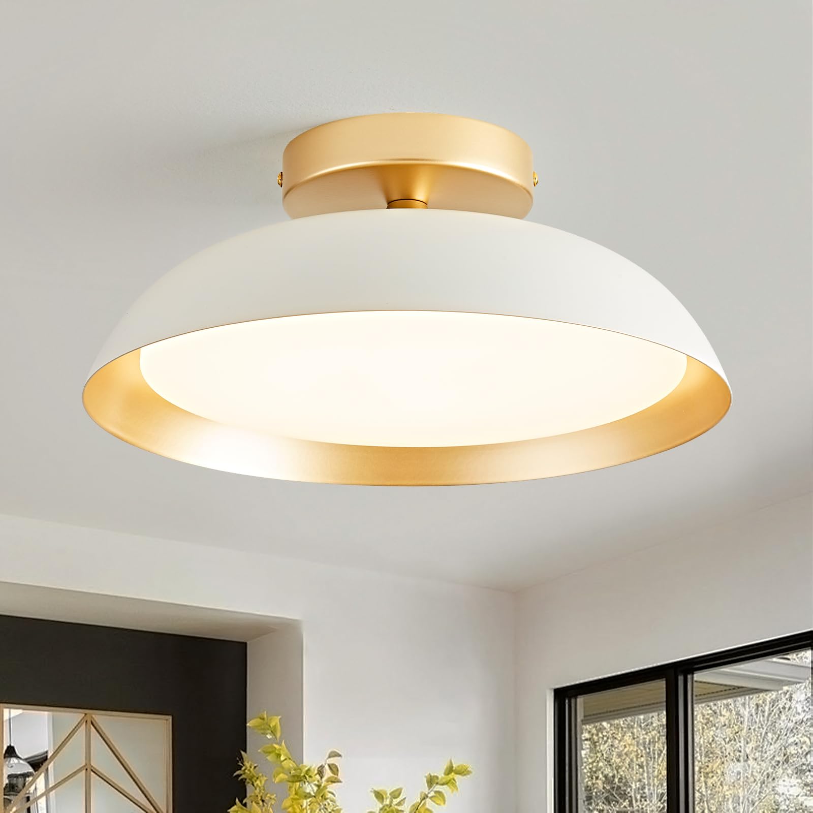 OKELI Dimmable LED Ceiling Light Fixture, 5CCT Modern Semi Flush Mount Ceiling Light 2700K-6000K