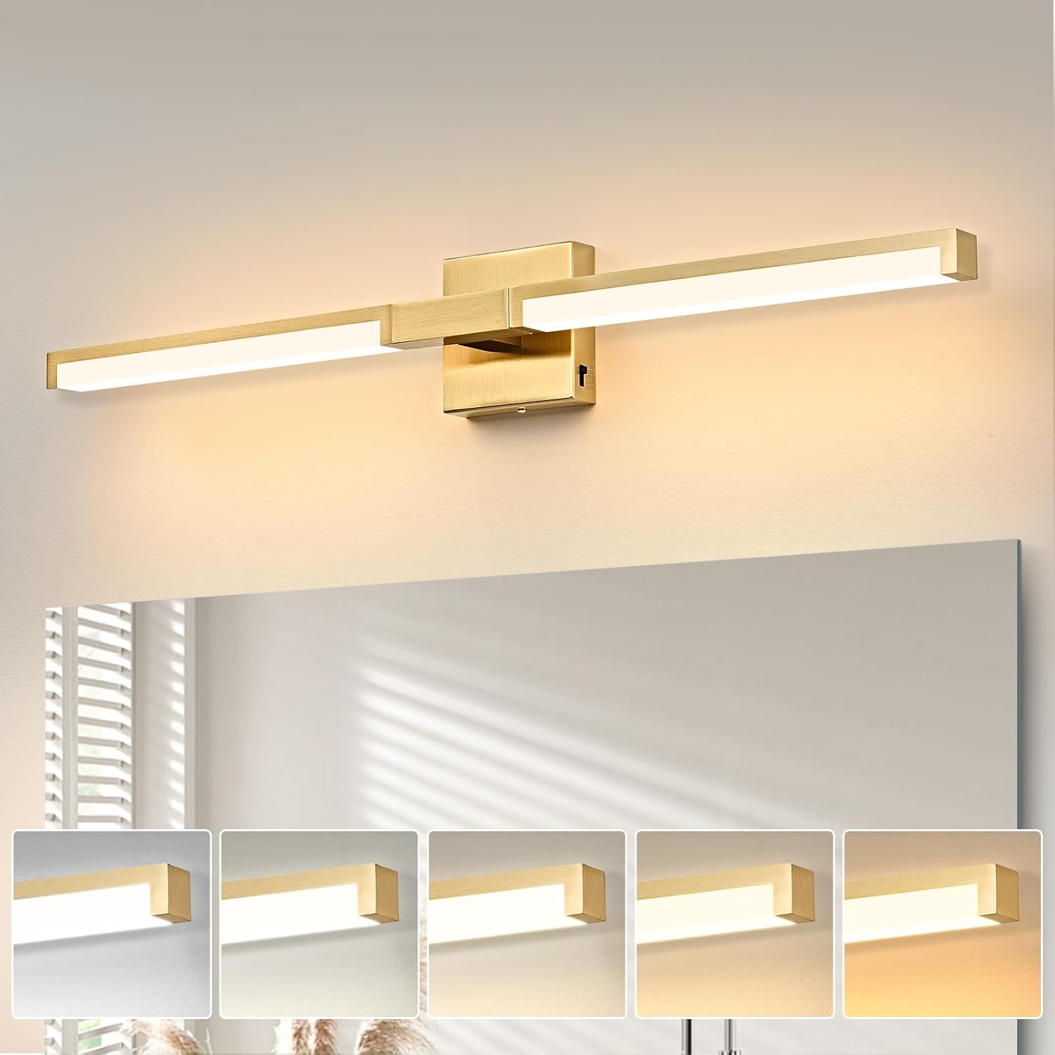 OKELI Modern LED Bathroom Vanity Light Bar – 5CCT Dimmable, 24W Over Mirror Light Fixture