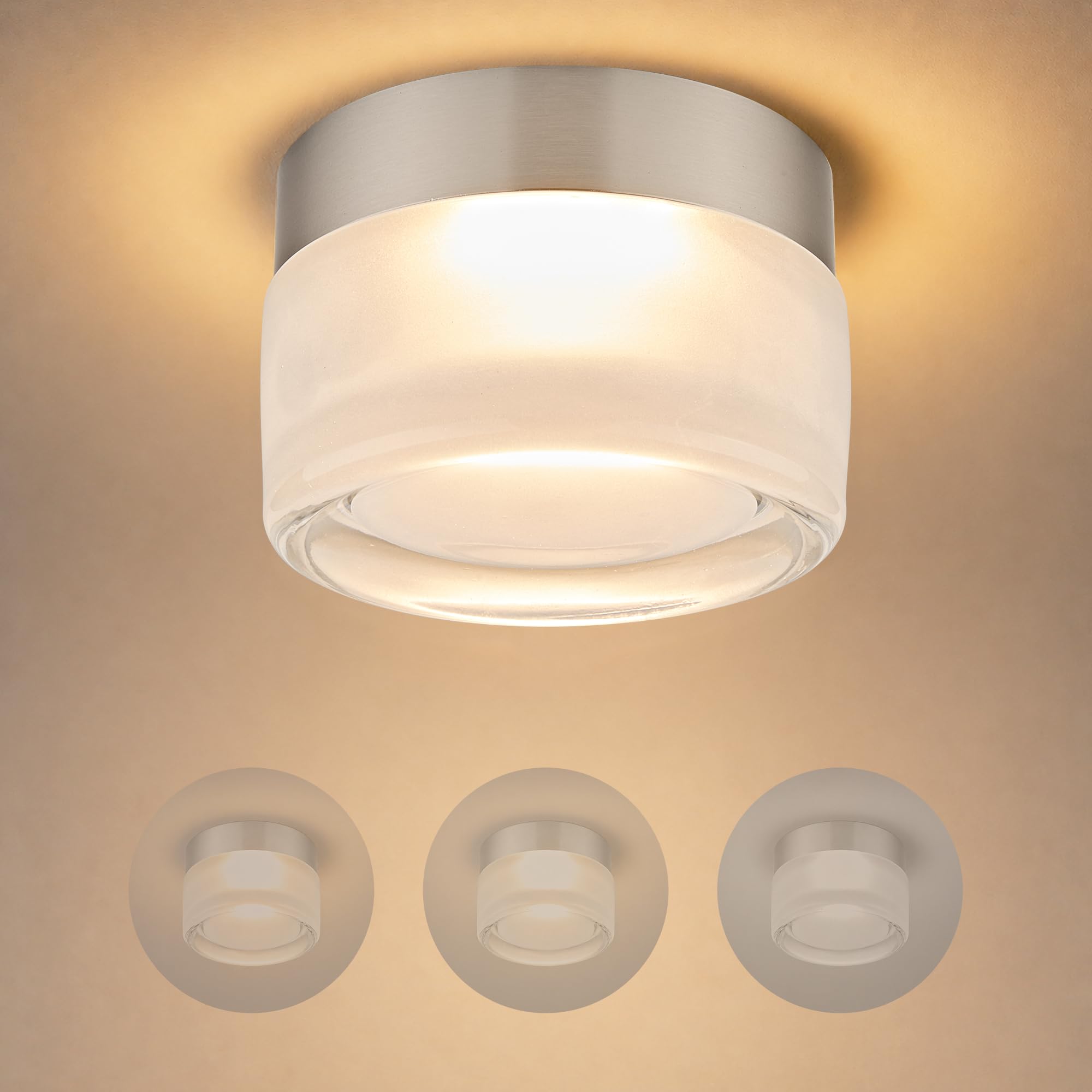 OKELI Modern Glass Ceiling Light Fixture, LED Flush Mount Ceiling Light