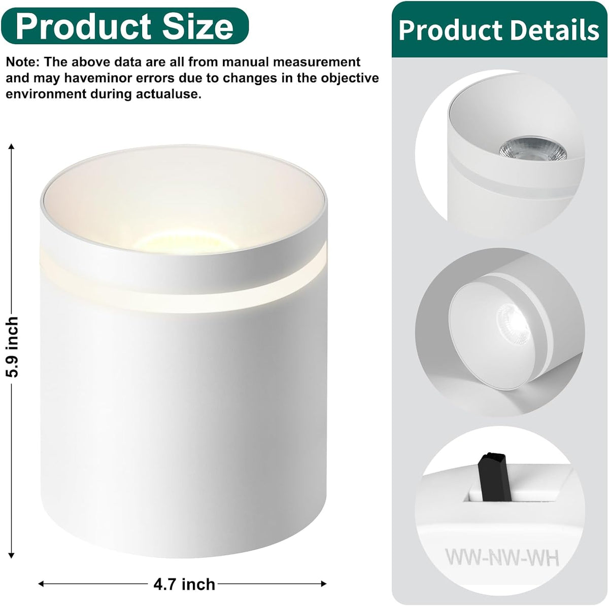 OKELI 5.9" LED Cylinder Flush Mount Ceiling Light, 20W 1800LM, 3CCT 2700K-6000K Dimmable 1-3 Pack