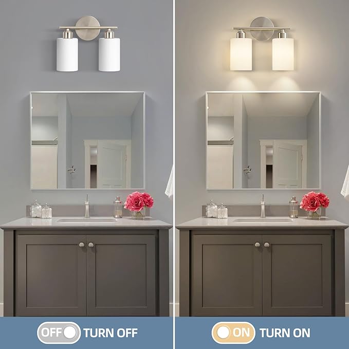 Bathroom Light Fixtures Modern Vanity Lights with Frosted Glass Shades 2-Light