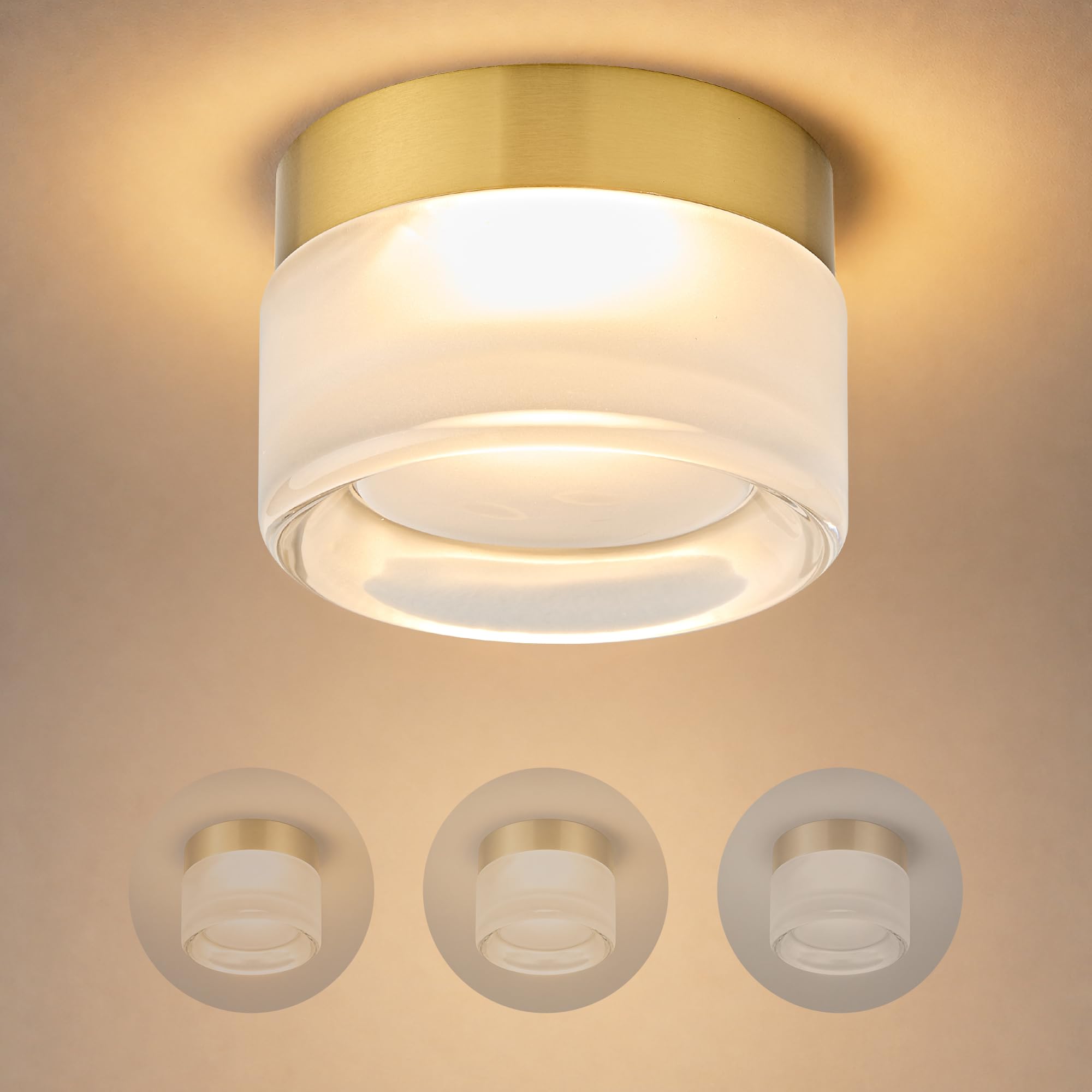 OKELI Modern Glass Ceiling Light Fixture, LED Flush Mount Ceiling Light