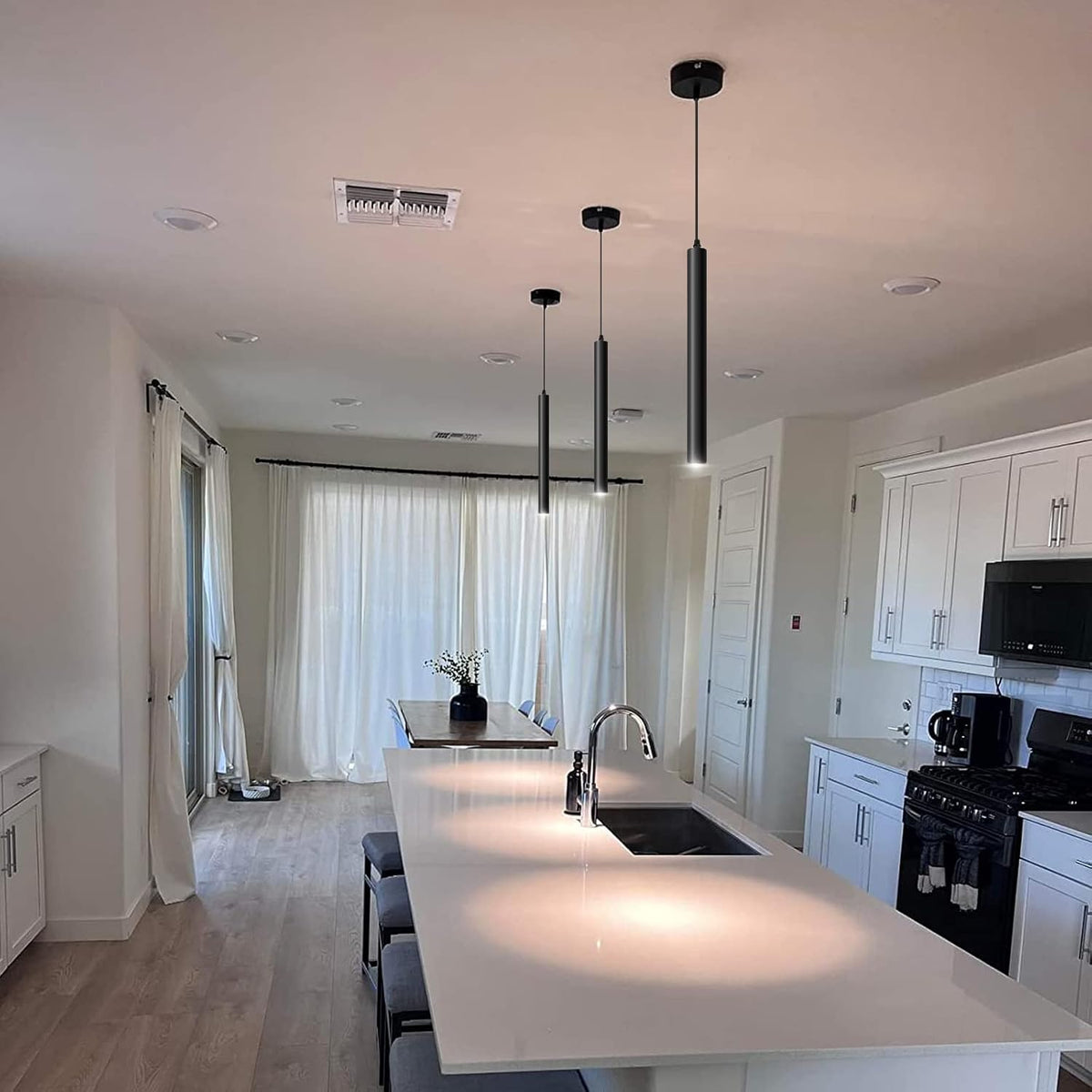 OKELI Pendant Lights Kitchen Island Modern Fixture LED Minimalist Strip 1-3-Pack Black, White, Gold