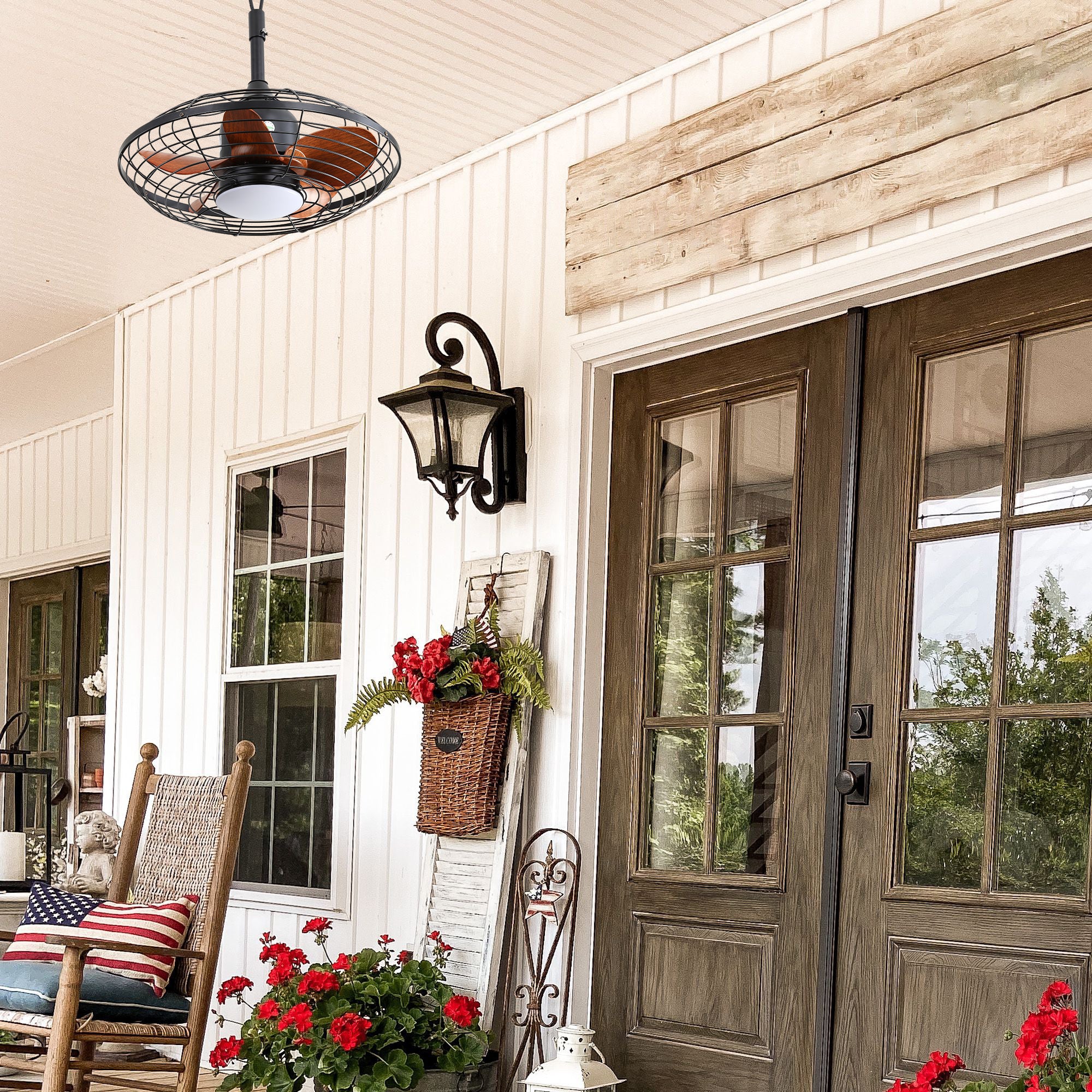 20-Inch Downrod Mount Ceiling Fan LED 18W 3CCT for Outside Patios Pergola