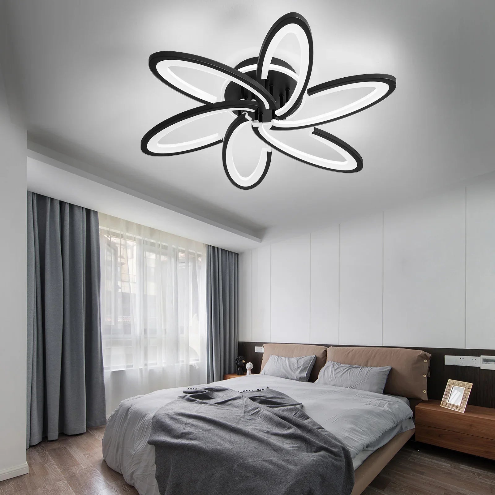 Modern LED Ceiling Light 6+1 Rings Dimmable Fixtures Flush Mount Lamp with Remote - okeli lights