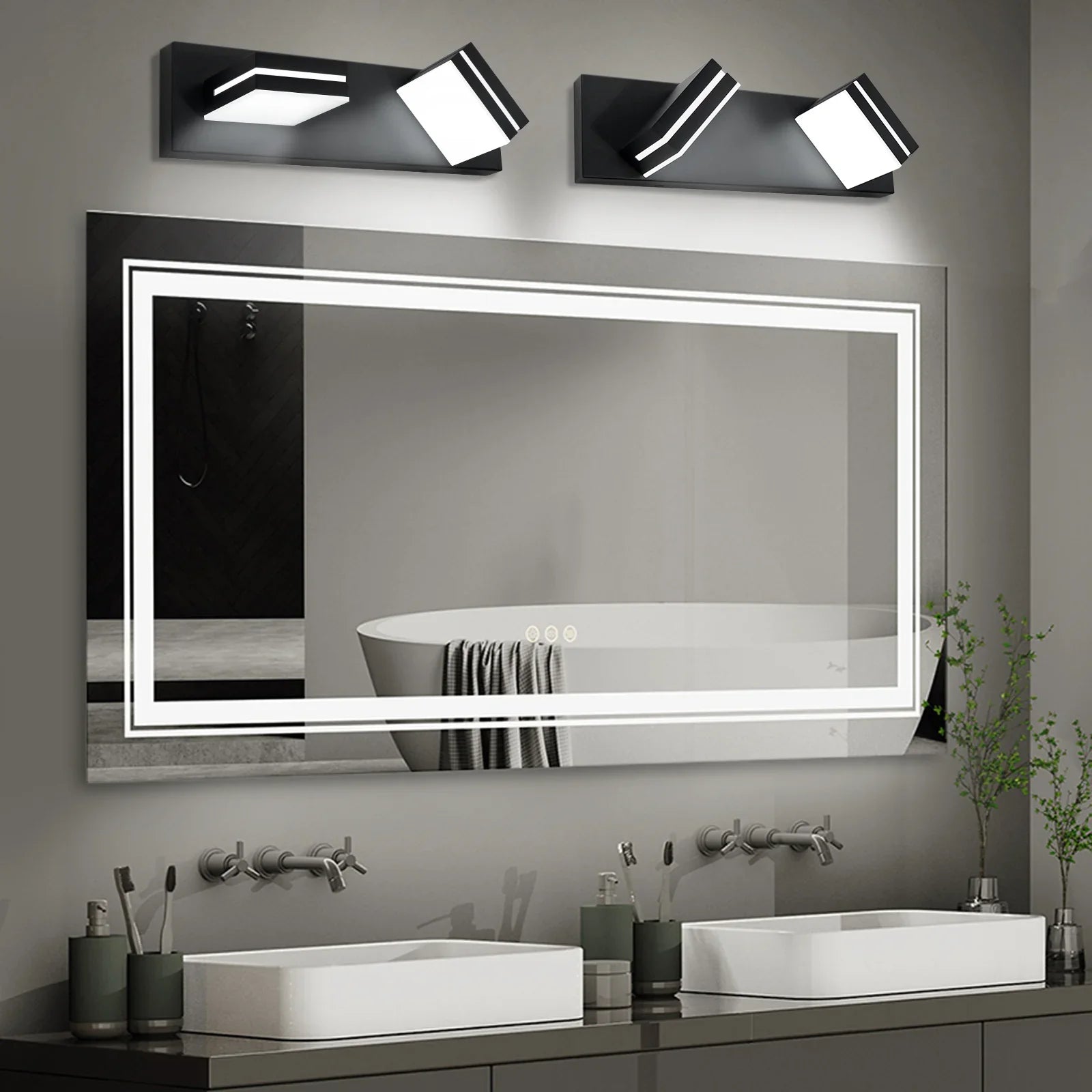LED Modern Black Bathroom Vanity Lights Over Mirror 360° Rotatable Wall Sconce Lighting - okeli lights