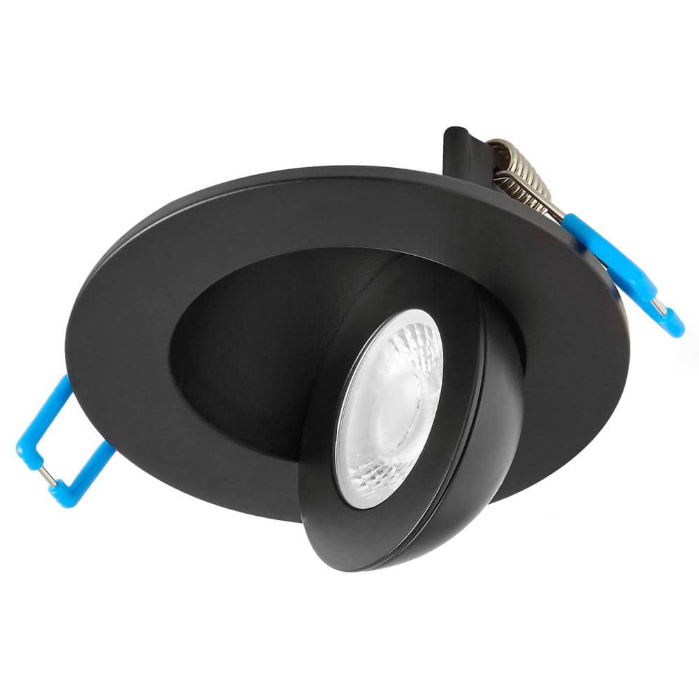 OKELI Adjustable Slim Recessed LED Floating Gimbal Downlight, 360-Lumens, 5-CCT Color Selectable 2700K-5000K, Black Trim