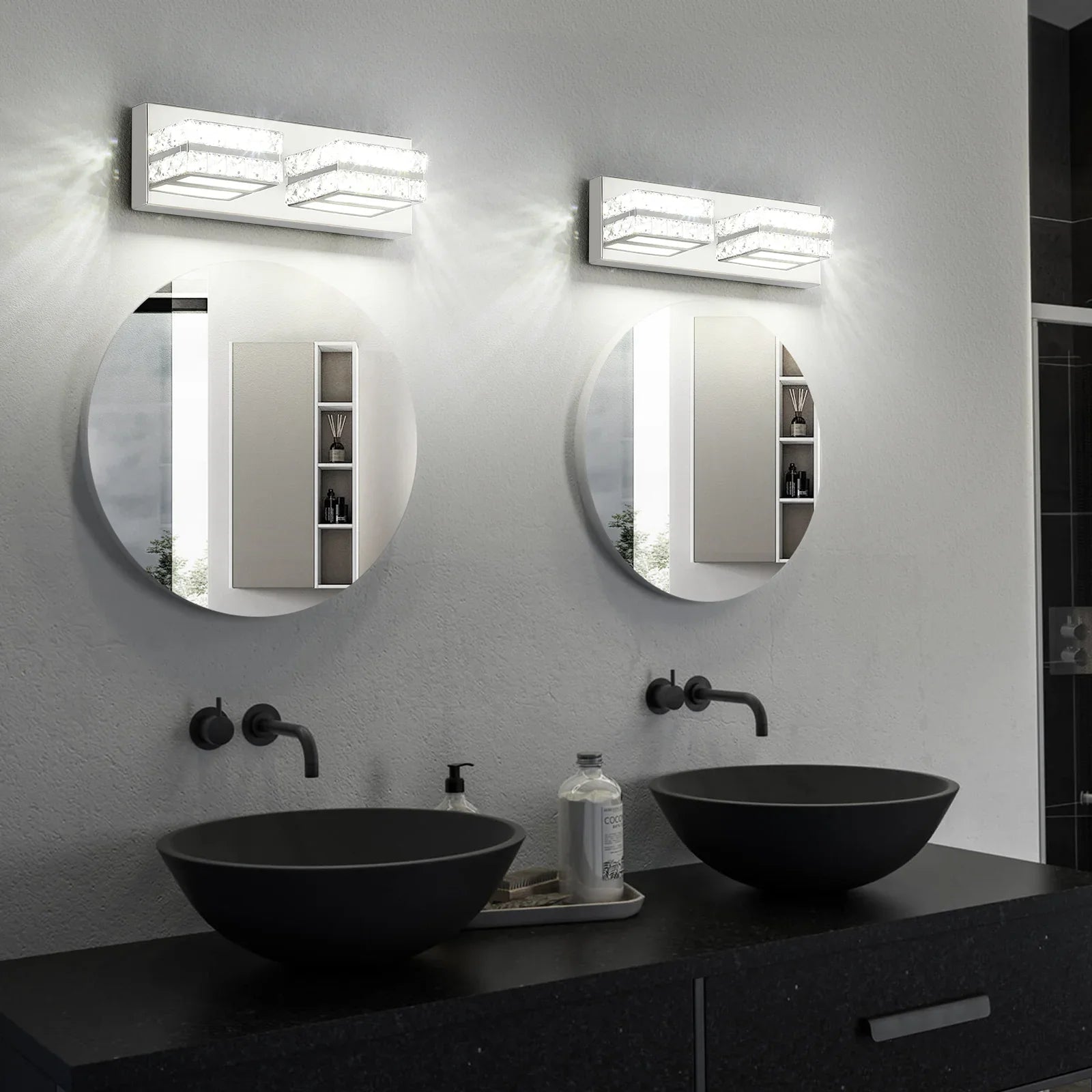 Crystal Bathroom Lighting Fixtures Over Mirror 2Light Chrome Modern Vanity Wall Light - okeli lights