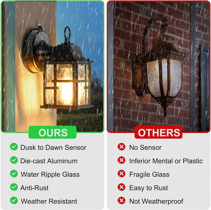 Outdoor Wall Lights, 2 Pack Dusk to Dawn Porch Fixtures Wall Mounted - okeli lights