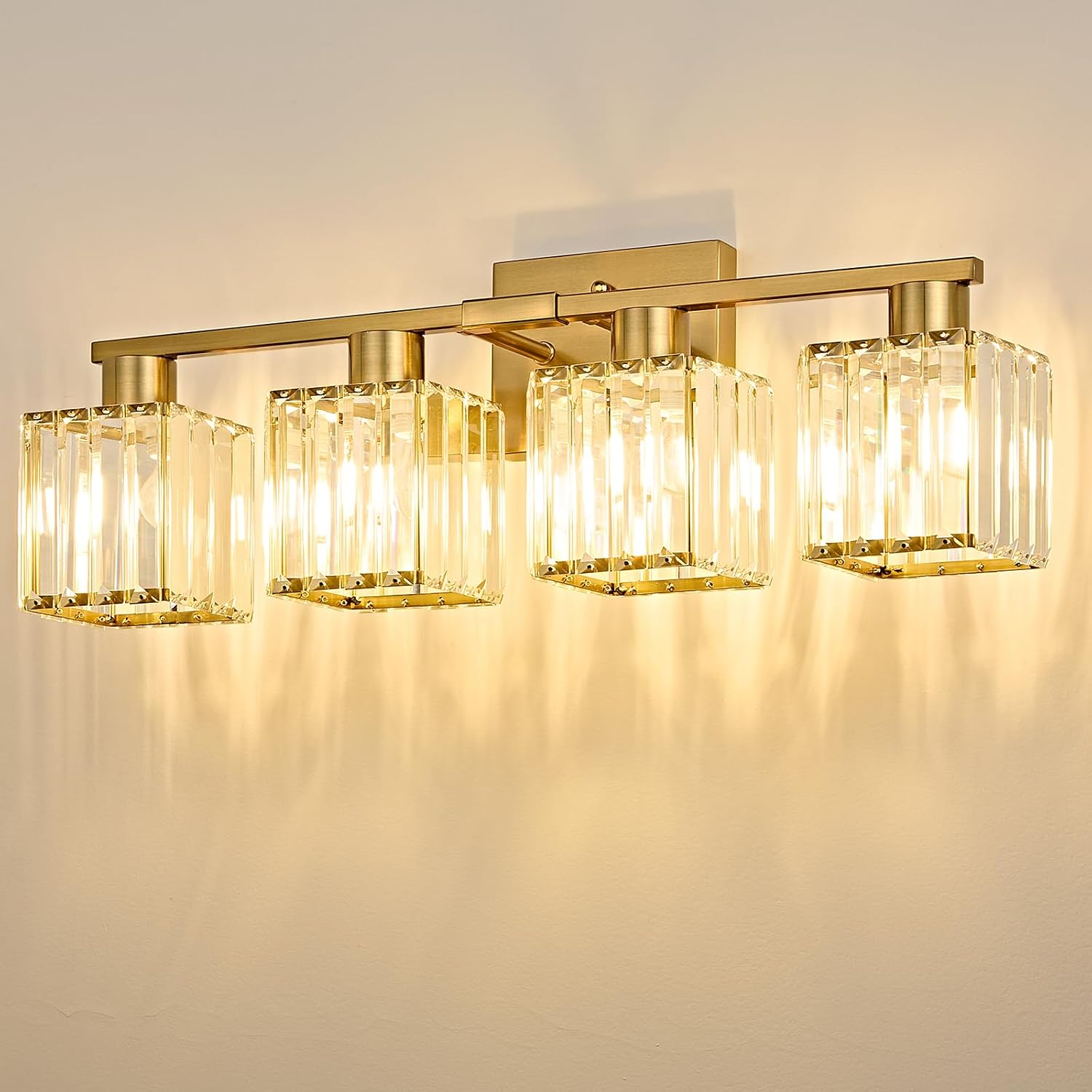 Crystal Vanity Light Fixture | 3 or 4-Light Bathroom Wall Sconce — Gold, Matte Black or Brushed Nickel, ETL Listed Over-Mirror Light