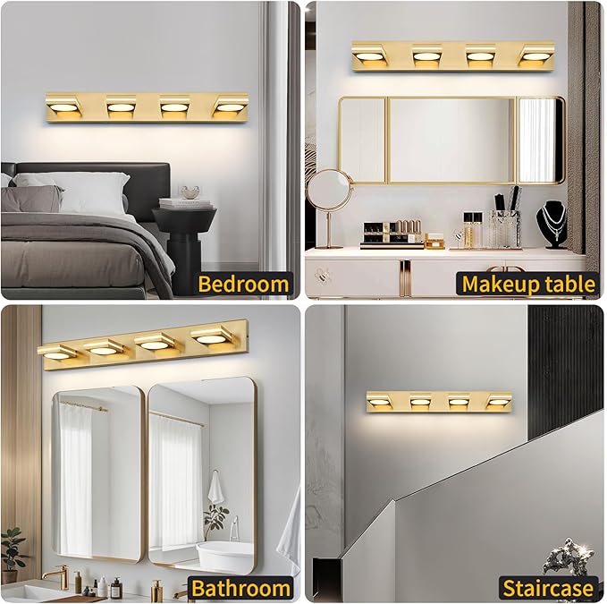 OKELI 3-Light LED Bathroom Vanity Light Fixtures Gold Modern Bathroom Wall Lighting Fixtures Over Mirror 3CCT 3000K-6000K