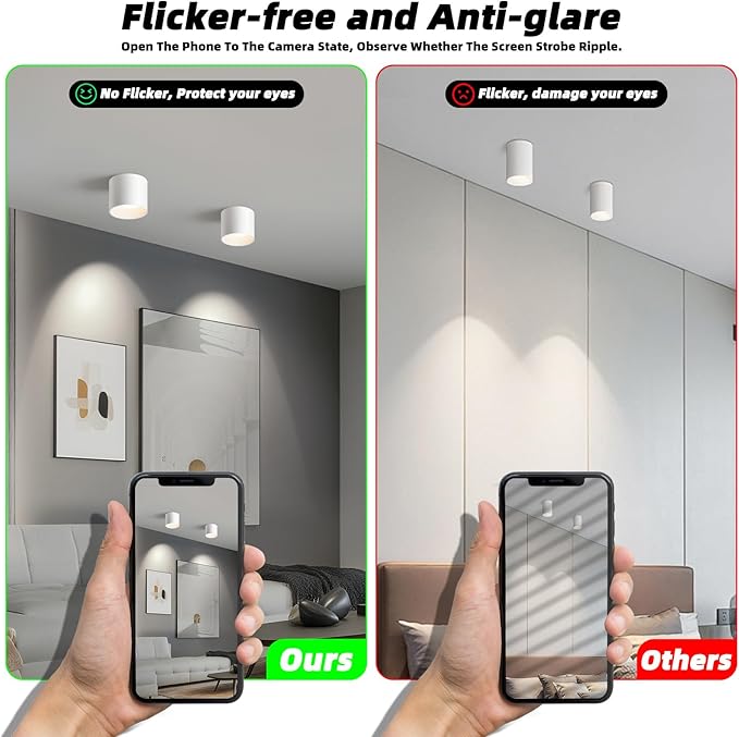 OKELI White Hallway Flush Mount Ceiling Light Fixtures , Modern LED Dimmable Close to Ceiling Lighting, 4.6'' Cylinder Ceiling Lamps for Dining Room Living Room, 20W 4000K 3 Pack