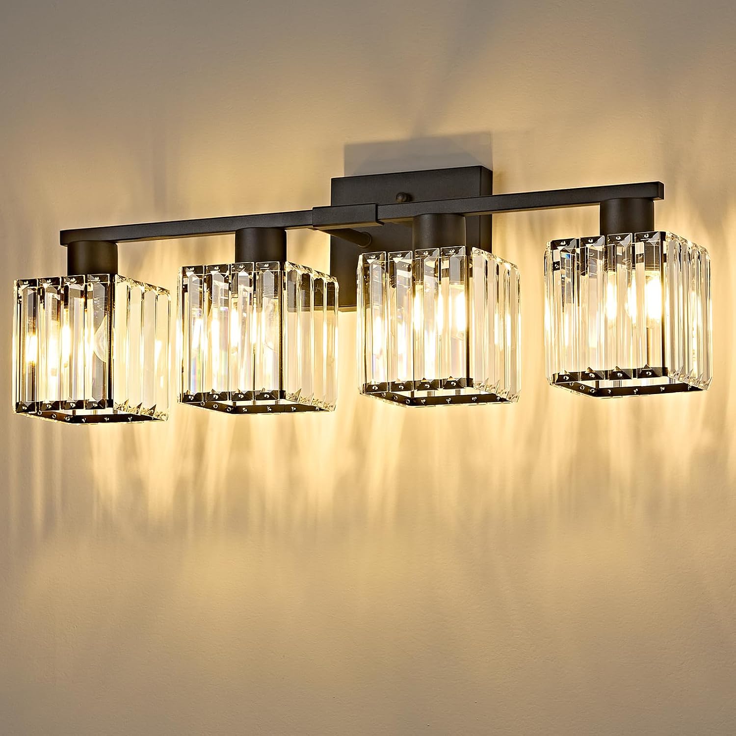 Crystal Vanity Light Fixture | 3 or 4-Light Bathroom Wall Sconce — Gold, Matte Black or Brushed Nickel, ETL Listed Over-Mirror Light