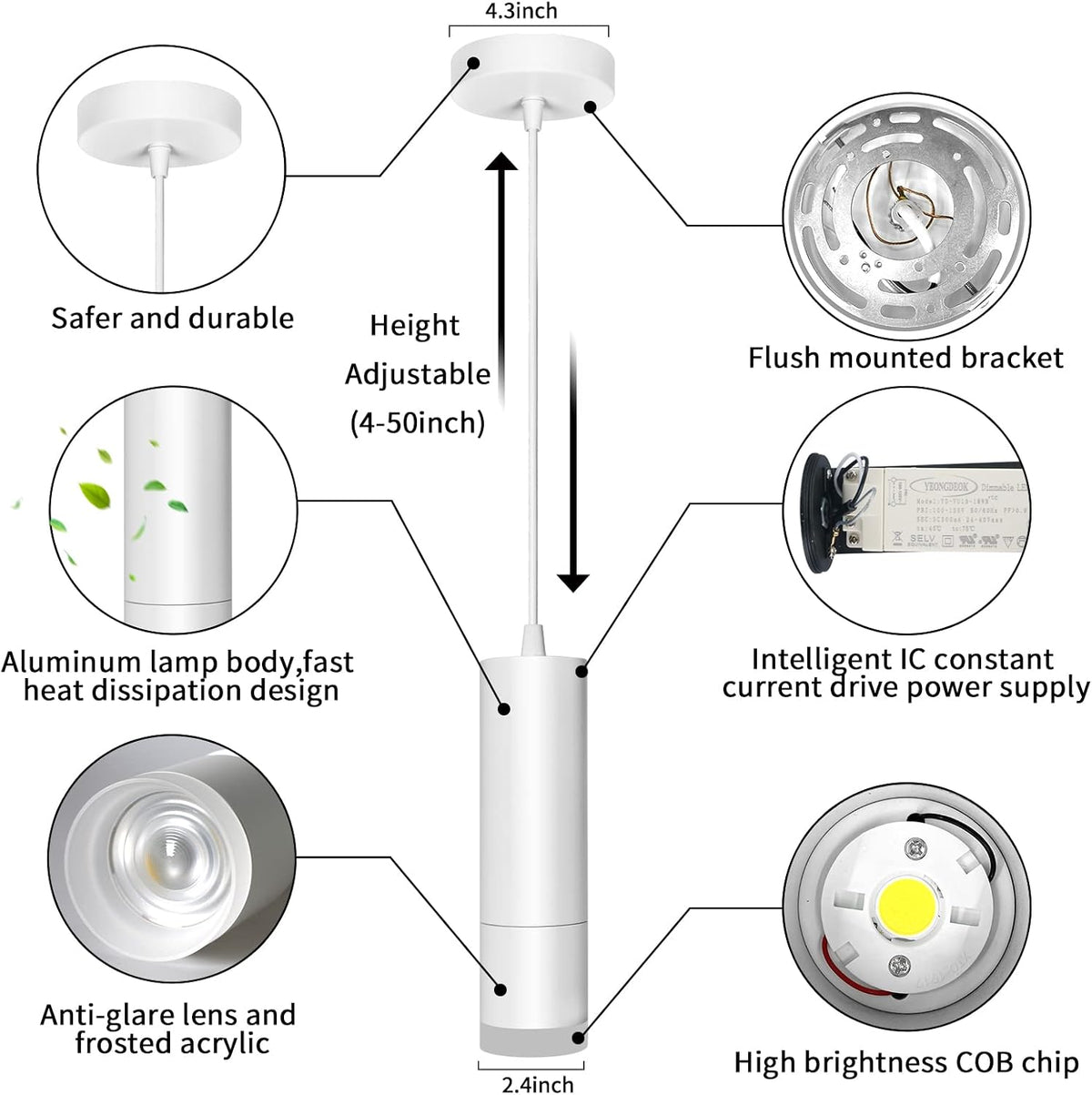 OKELI White Pendant Lights Kitchen Island,Modern Pendent Light Fixture