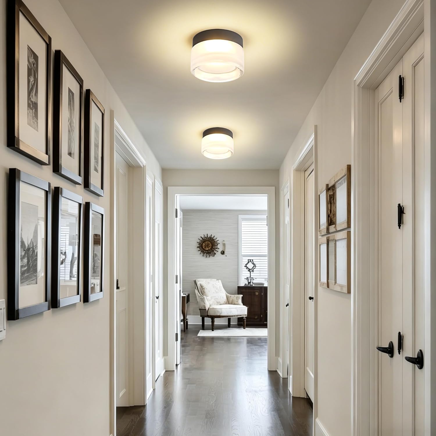 OKELI Modern Glass Ceiling Light Fixture, LED Flush Mount Ceiling Light