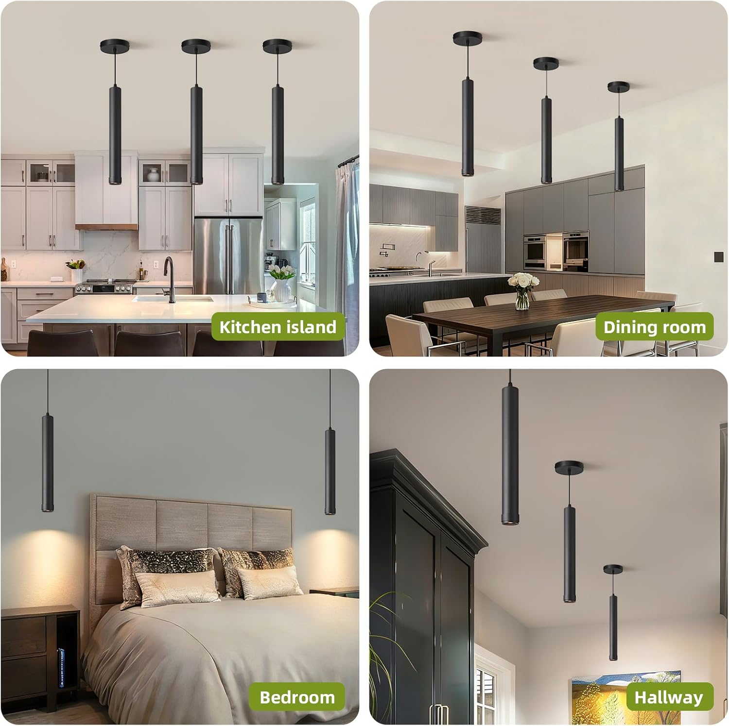 OKELI Black LED Pendant Light, 3CCT Dimmable Hanging Light with Adjustable Beam Angle, 7W Modern Cylinder Pendant